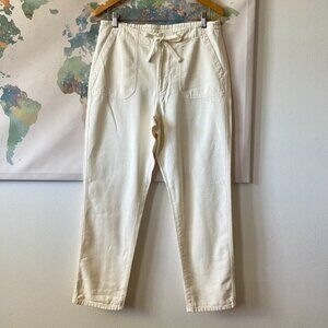 J. Crew Pants Tie Waist Camp Pant Cropped Off White 100% Cotton Straight Medium